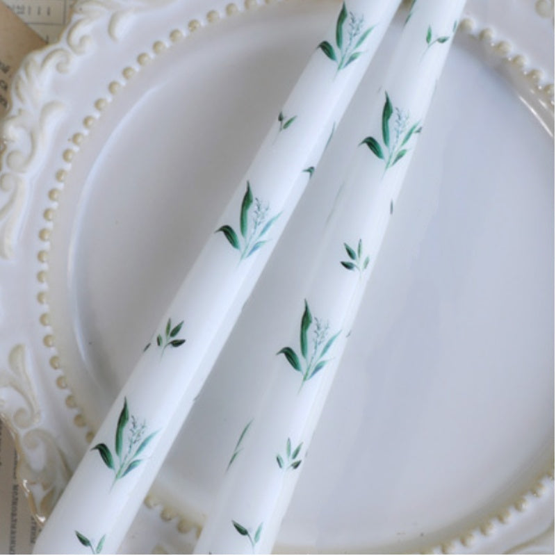 Long Stem Elegant Floral Print Wedding Candles - Tall Table Centerpieces for Wedding, Valentine's, Anniversary Decor