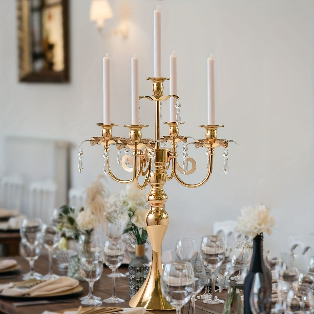 Elegant Golden & Silvery Candle Holders - 5-Branch Design with 5 Candles