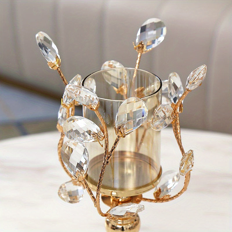 Elegant Metal Crystal Candle Holder, 1pc - Perfect for Tabletop Decor and Home Accents