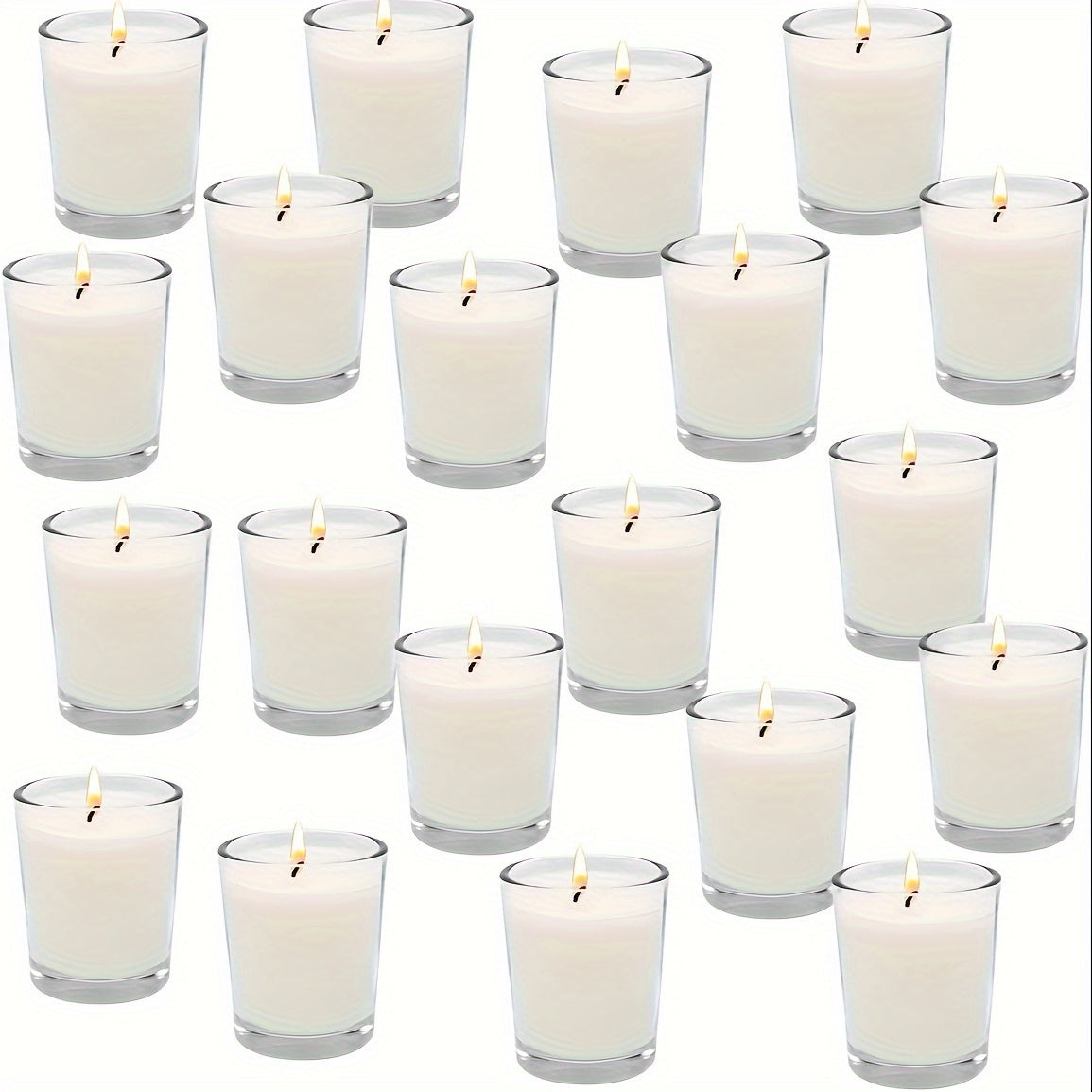 20-Pack Unscented Soy Wax Candles in Glass Holders for Home, Meditation, Yoga, Anniversaries, Pool, Shabbat, Weddings, Church, Seasonal Celebrations