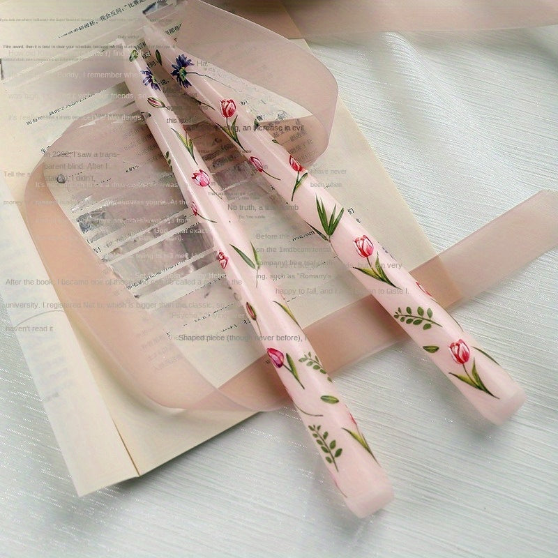 2-Pack 24.99cm European Floral Print Long Candle Sticks, Smokeless Wax Candles for Romantic Dinner, Wedding, Holiday, Birthday, Home Decor, Round with Sparkle