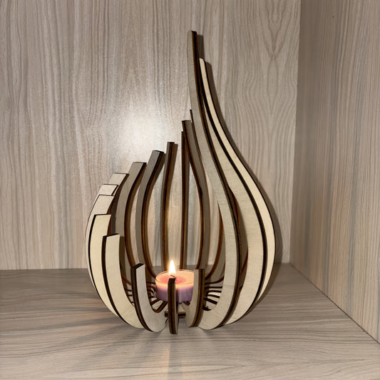 Hand-Carved Modern Minimalist Candle Holder - Elegant Artificial Wood Table Centerpiece with Natural Wood Grain, Animal-Inspired Design