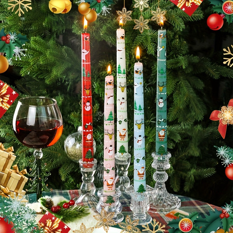 Two Packs of Christmas Themed Printed 24.99 cm Long Stick Soy Wax and Paraffin Mixed Smokeless Candles