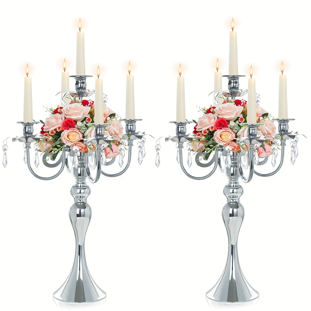Elegant Golden & Silvery Candle Holders - 5-Branch Design with 5 Candles