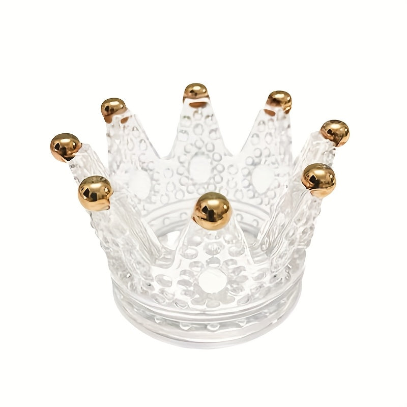 4pcs Transparent Gold-Trace Glass Small Round Crown Candlestick Set