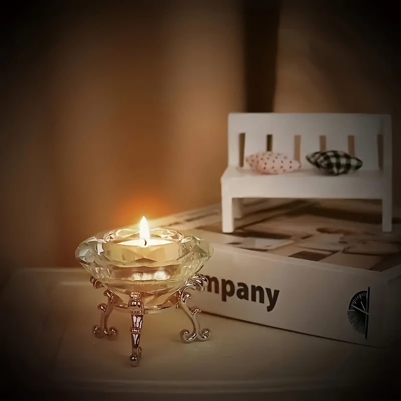 Elegant 2pcs K9 Crystal Diamond Candle Holder Set with Polished Metal Stand