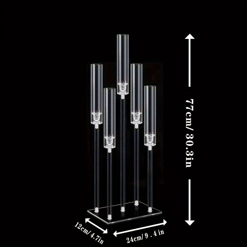 Elegant 5-Arm Square Acrylic Candle Holder - Perfect for Weddings, Valentine's Day, and Graduation Parties