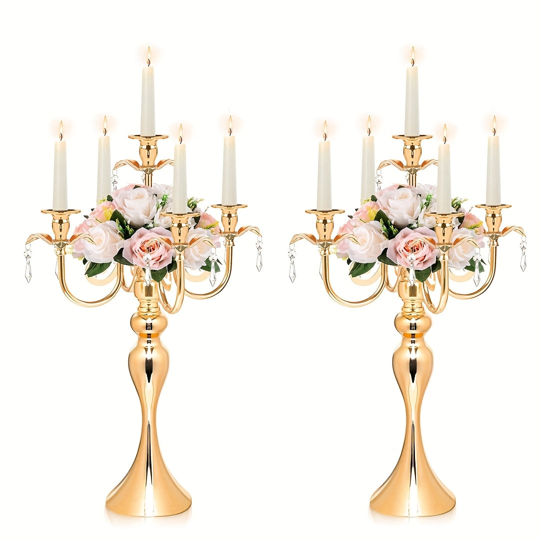 Elegant Golden & Silvery Candle Holders - 5-Branch Design with 5 Candles