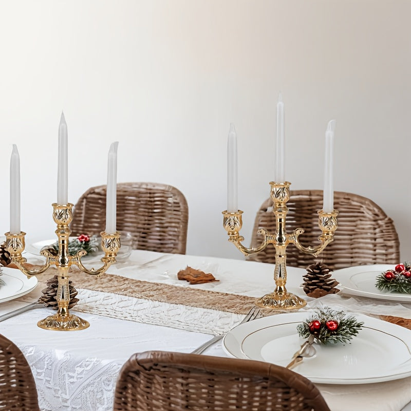 Golden Luxury Candle Holder, Elegant 3-Arm European Cone-Shaped Candelabra for Home Dining Table, Wedding Centerpiece, Christmas Gift (Candles Not Included)