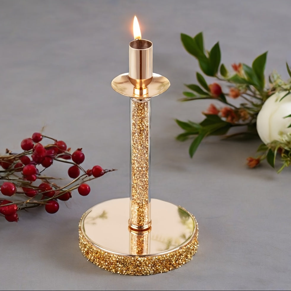 Luxury 3-Arm Metal Candle Holder with Golden Glitter Accents - Oil-Rubbed Finish Tabletop Decor