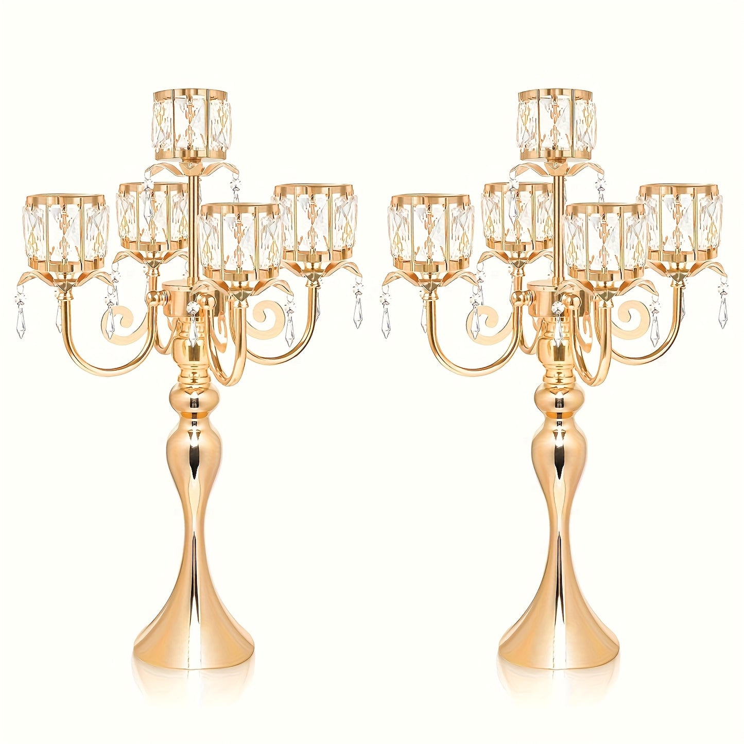 Elegant 5-Bar 22-Inch Metal Crystal Candle Holder Centerpiece with Sparkling Pendants - Luxury Tabletop Decor for Weddings, Christmas, Parties & Home Decoration