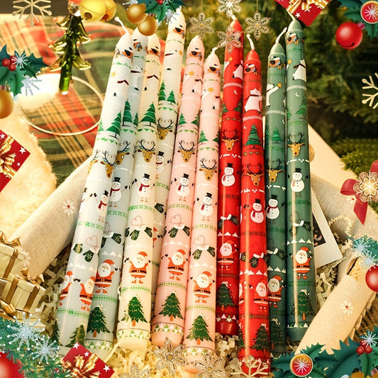 Two Packs of Christmas Themed Printed 24.99 cm Long Stick Soy Wax and Paraffin Mixed Smokeless Candles