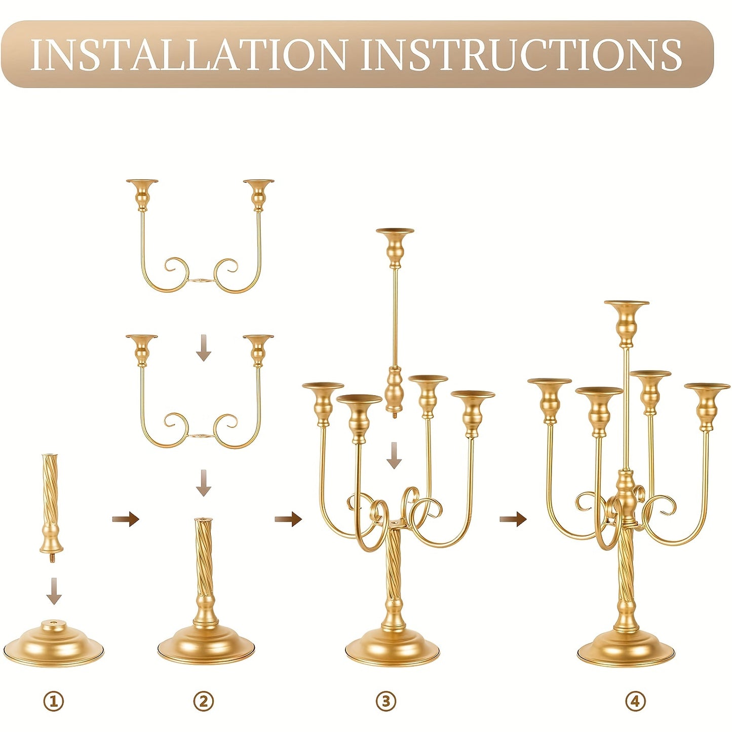 2pcs 50.04cm Gold Candelabra Centerpieces for Tables, Metal Tall Candle Holder for Taper Candles, 5 Arm Candlestick Holder for Wedding Centerpiece Decor Party Event Reception Decoration