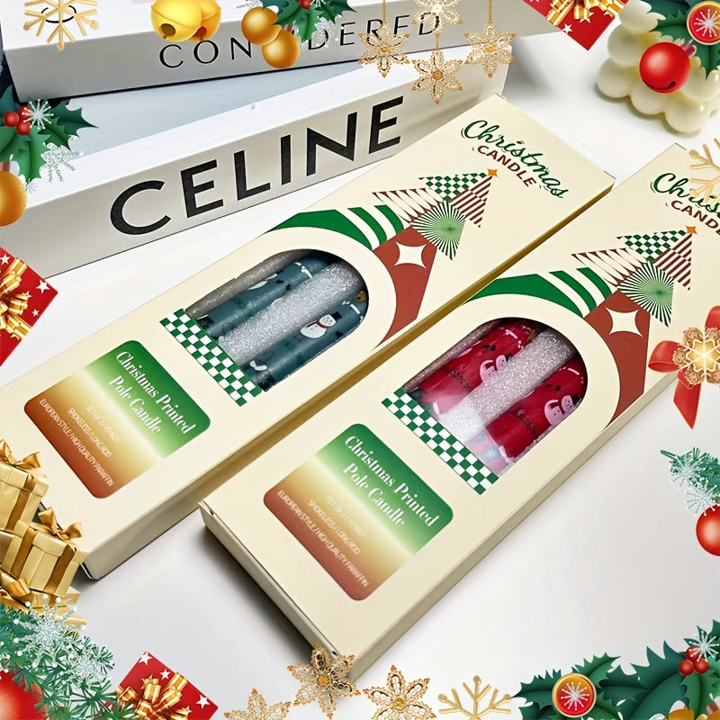 Two Packs of Christmas Themed Printed 24.99 cm Long Stick Soy Wax and Paraffin Mixed Smokeless Candles