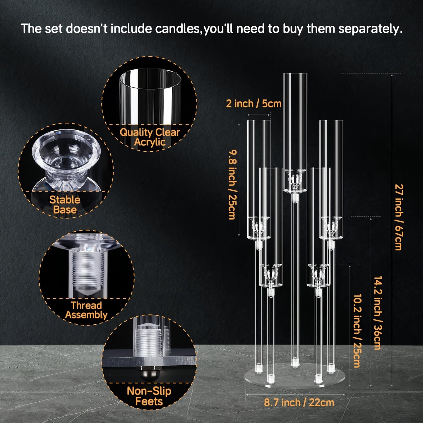 1pc Acrylic Candle Holder with 5 Armbs - Modern Tabletop Centerpiece for Weddings, Parties, Anniversaries & Holiday Decor