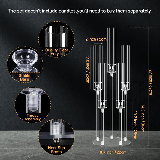 1pc Acrylic Candle Holder with 5 Armbs - Modern Tabletop Centerpiece for Weddings, Parties, Anniversaries & Holiday Decor
