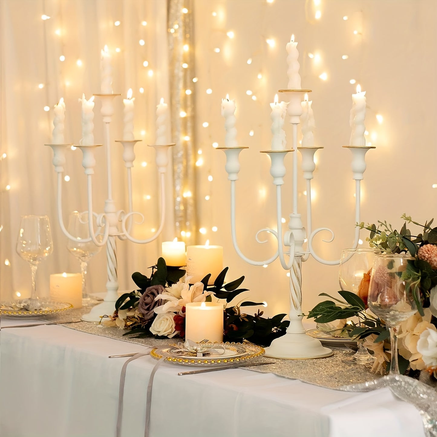 2pcs 50.04cm Gold Candelabra Centerpieces for Tables, Metal Tall Candle Holder for Taper Candles, 5 Arm Candlestick Holder for Wedding Centerpiece Decor Party Event Reception Decoration