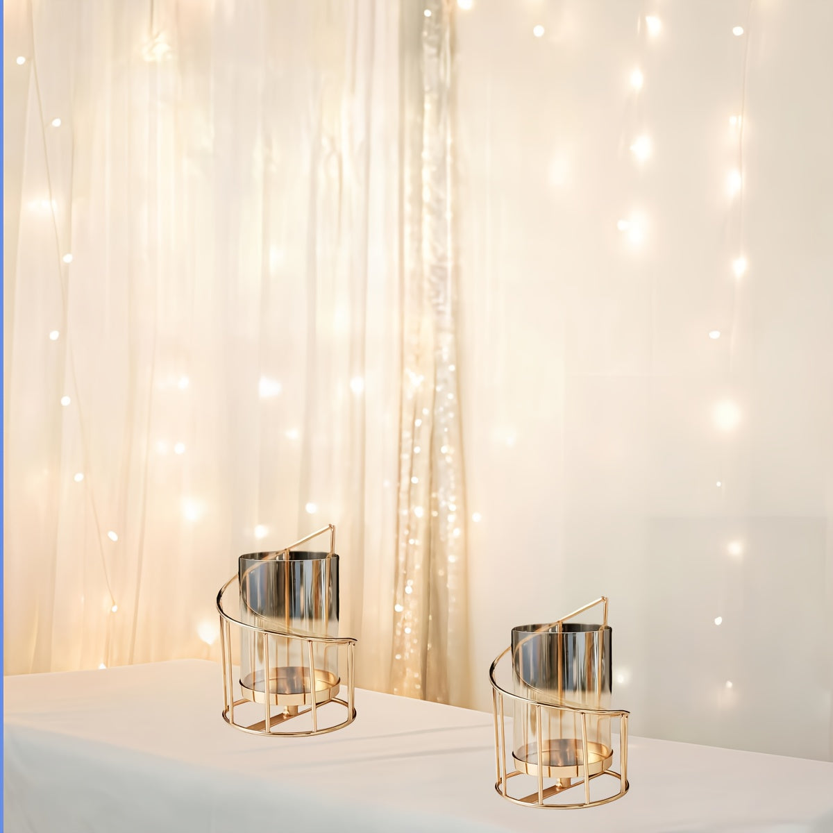 Modern Golden Metal Candle Holders with Intricate Cut-Out Design - Elegant Tabletop Decor for Weddings, Parties, and Home Living Room