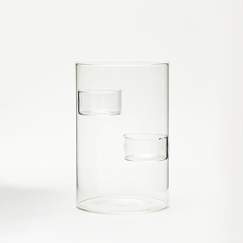 Cylinder Clear Glass Candle Holder - Modern Minimalist Table Centerpiece for Dining, Wedding, Anniversary Decor