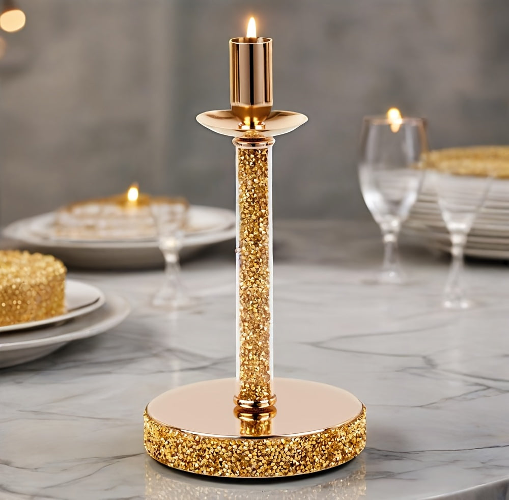 Luxury 3-Arm Metal Candle Holder with Golden Glitter Accents - Oil-Rubbed Finish Tabletop Decor