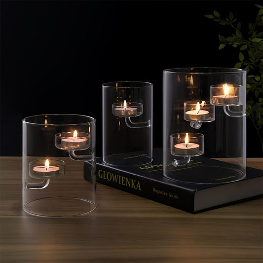 European Style Cylinder Hurricane Glass Candle Holder, Clear Glass Candlestick, European Cylindrical Decorative Hurricane Votive Storm Candlestick, Creative Home Decor Table Centerpiece
