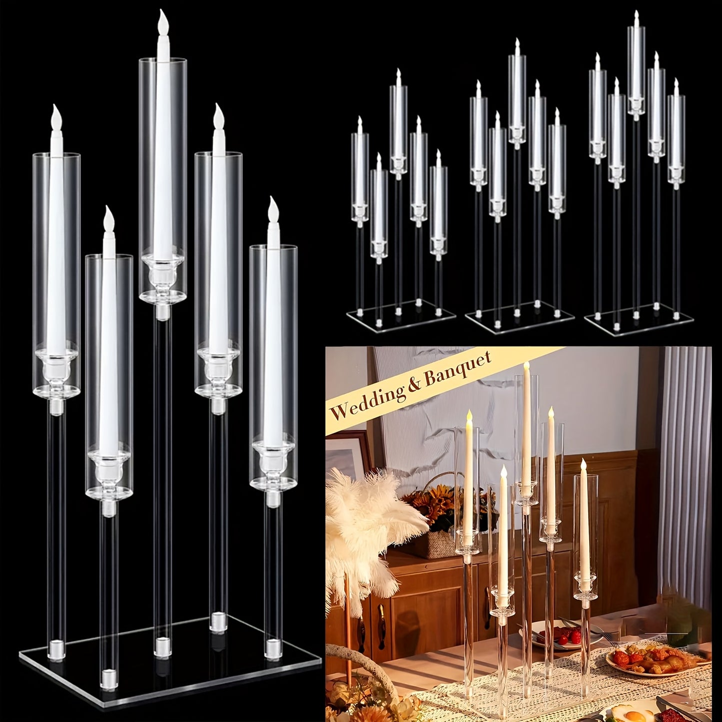 Elegant 5-Arm Square Acrylic Candle Holder - Perfect for Weddings, Valentine's Day, and Graduation Parties
