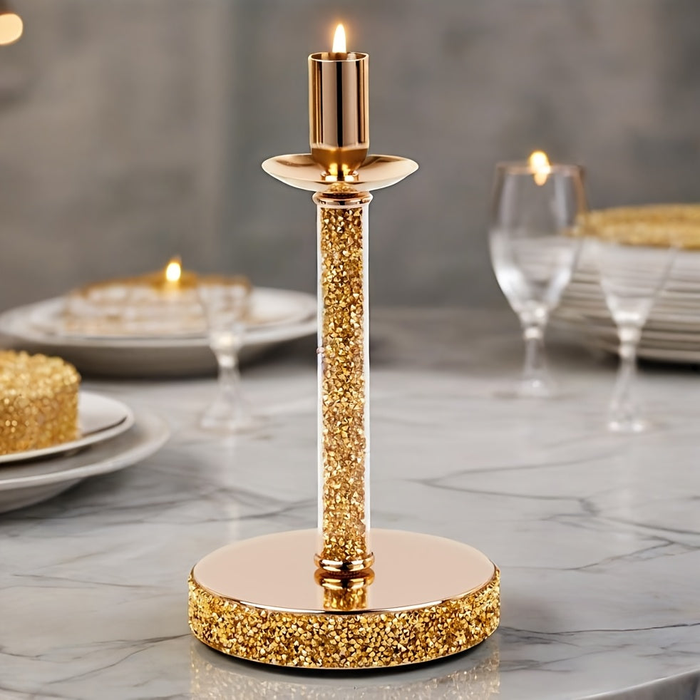 Luxury 3-Arm Metal Candle Holder with Golden Glitter Accents - Oil-Rubbed Finish Tabletop Decor