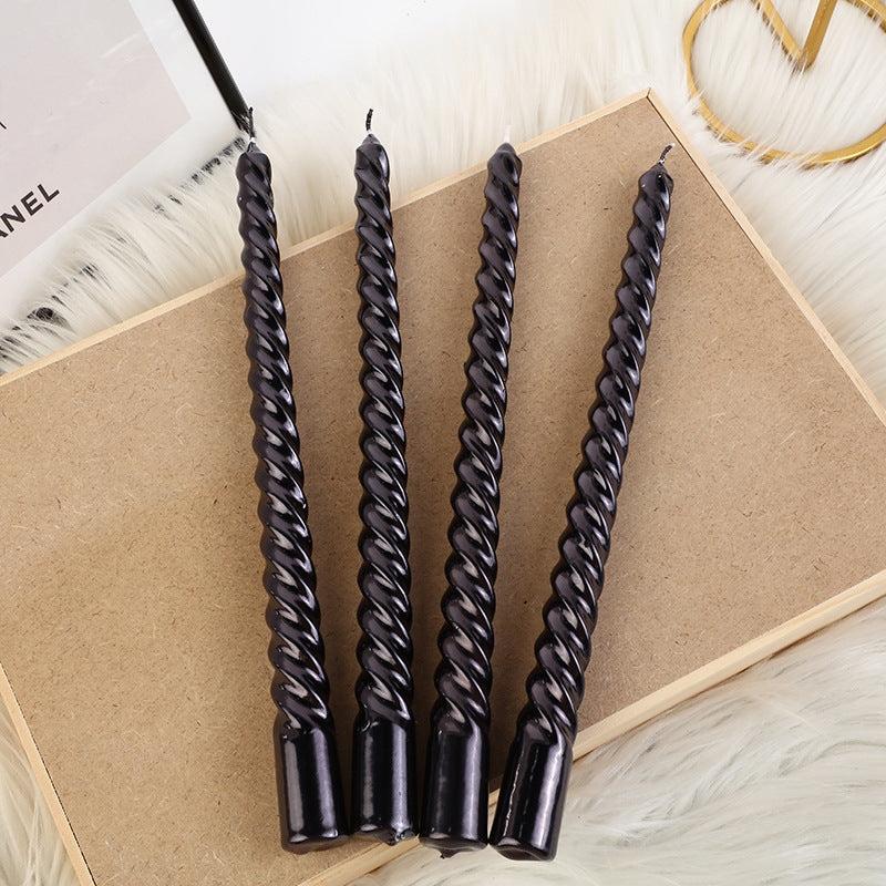 1pc of 4 10-Inch European Style Long Rod Colored Threaded Candlestick Candle Home Romantic Candlelight Dinner Decoration Wedding Birthday Candle