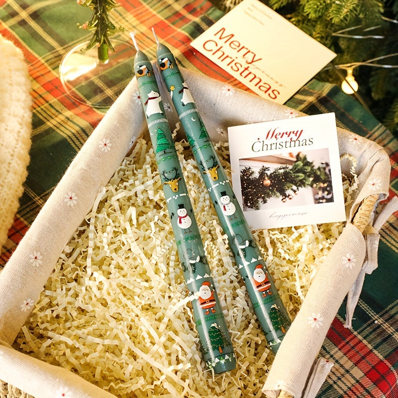Two Packs of Christmas Themed Printed 24.99 cm Long Stick Soy Wax and Paraffin Mixed Smokeless Candles