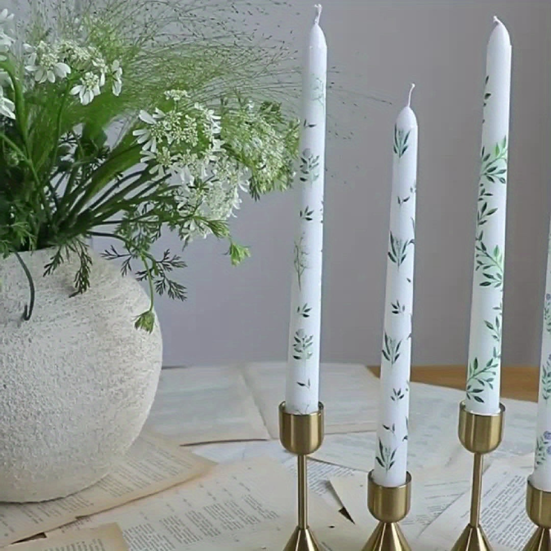 Long Stem Elegant Floral Print Wedding Candles - Tall Table Centerpieces for Wedding, Valentine's, Anniversary Decor