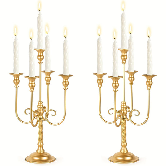2pcs 50.04cm Gold Candelabra Centerpieces for Tables, Metal Tall Candle Holder for Taper Candles, 5 Arm Candlestick Holder for Wedding Centerpiece Decor Party Event Reception Decoration