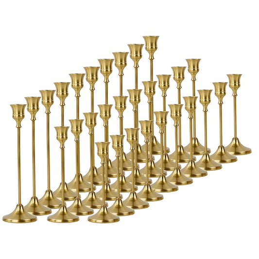 30pcs Elegant Golden Candle Holders, Taper Candles, Antique Brass Candlesticks Suitable for Birthday, Wedding, Fireplace Party Dining Home Anniversary Decorations
