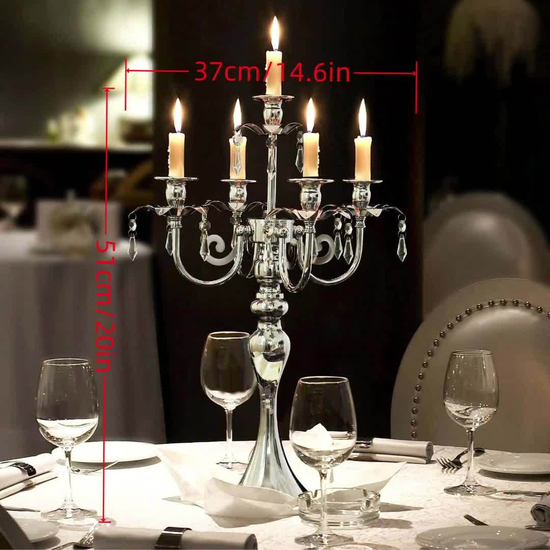 Elegant Golden & Silvery Candle Holders - 5-Branch Design with 5 Candles
