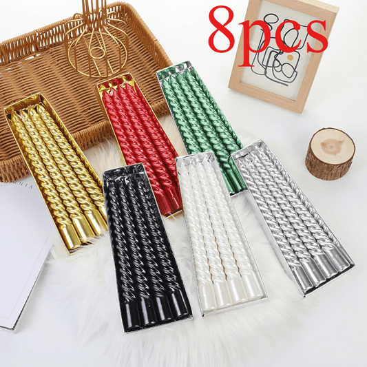 8 European-style long-stemmed colored threaded candles, perfect for romantic dinners at home, weddings, birthdays, Christmas and Valentine's Day scenes