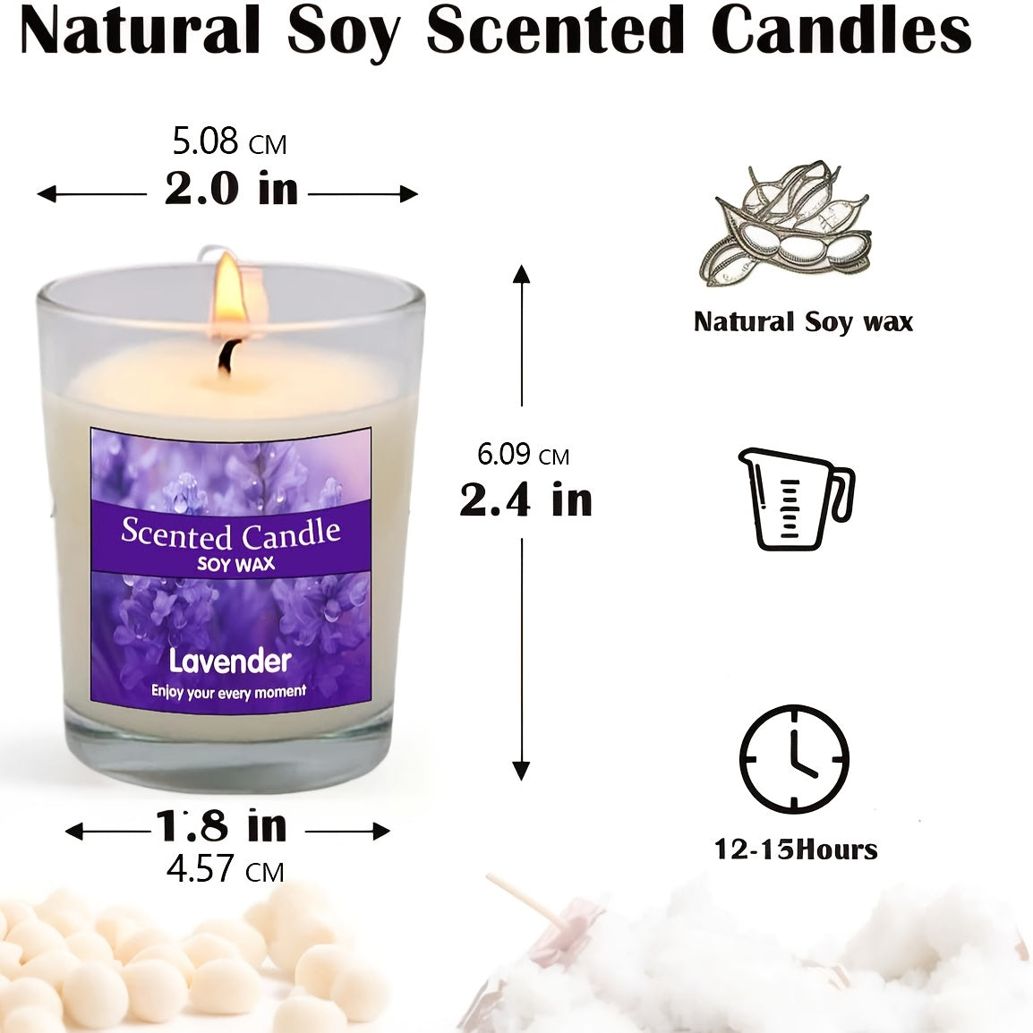 Luxury Soy Wax Aromatherapy Candle Set with six soothing fragrances—Jasmine, Lavender, Vanilla, Gardenia, Lemon, and Rose. Long-lasting 120-hour burn time, perfect for home scenting and elegant gifting for women and men on special occasions.