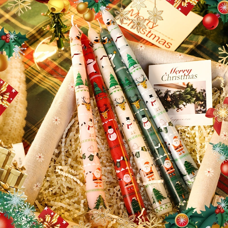 Two Packs of Christmas Themed Printed 24.99 cm Long Stick Soy Wax and Paraffin Mixed Smokeless Candles