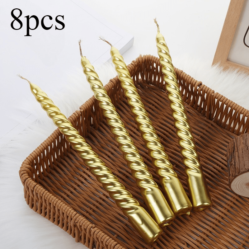 8 European-style long-stemmed colored threaded candles, perfect for romantic dinners at home, weddings, birthdays, Christmas and Valentine's Day scenes