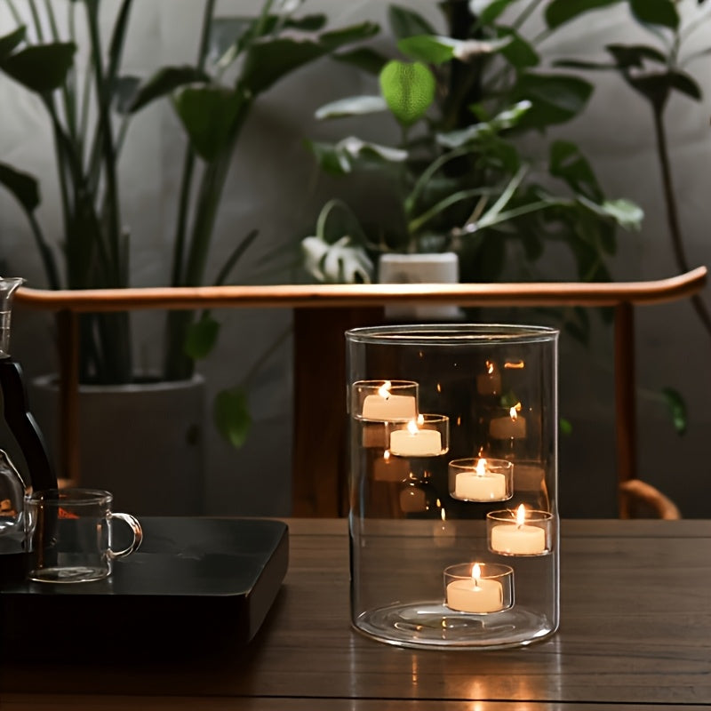 Extra Large Glass Candle Holder - Modern Centerpiece with Central Dome and Multi-Layer Design - Transparent Glass Column Suitable for Pillar Candles - Sturdy Base - Elegant Table Decor for Dinners, Weddings, Home Use - Windpr