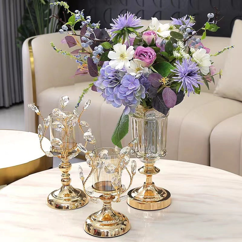 Elegant Metal Crystal Candle Holder, 1pc - Perfect for Tabletop Decor and Home Accents
