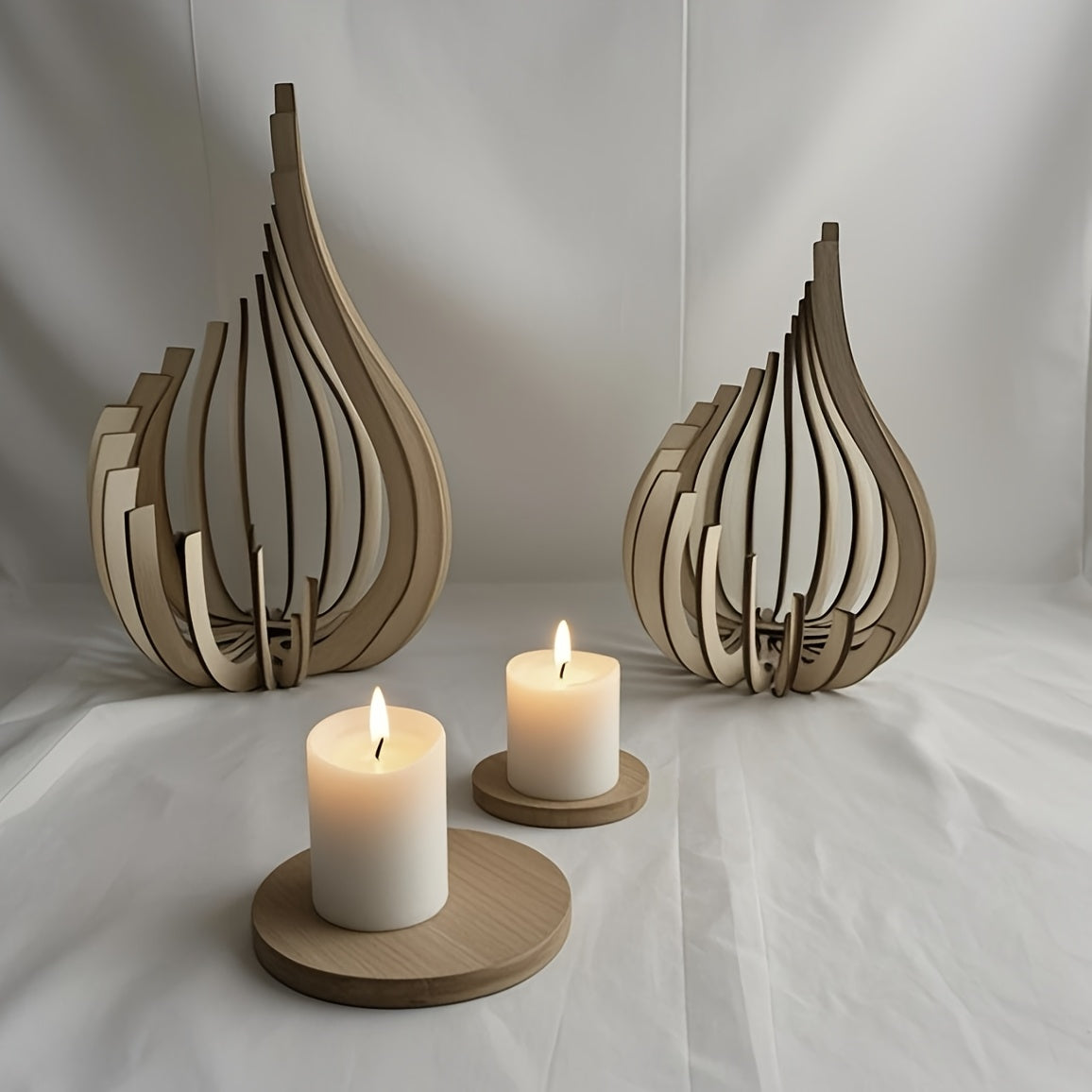Hand-Carved Modern Minimalist Candle Holder - Elegant Artificial Wood Table Centerpiece with Natural Wood Grain, Animal-Inspired Design