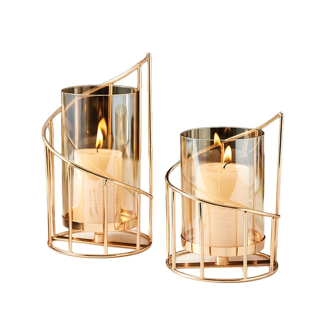 Modern Golden Metal Candle Holders with Intricate Cut-Out Design - Elegant Tabletop Decor for Weddings, Parties, and Home Living Room