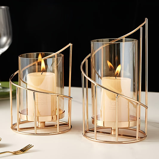 Modern Golden Metal Candle Holders with Intricate Cut-Out Design - Elegant Tabletop Decor for Weddings, Parties, and Home Living Room