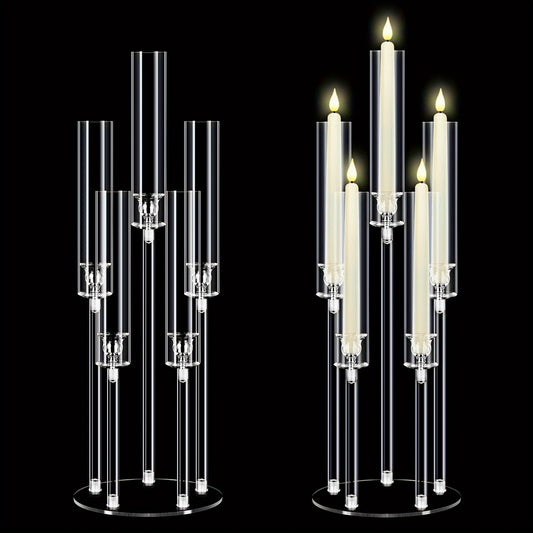 1pc Acrylic Candle Holder with 5 Armbs - Modern Tabletop Centerpiece for Weddings, Parties, Anniversaries & Holiday Decor