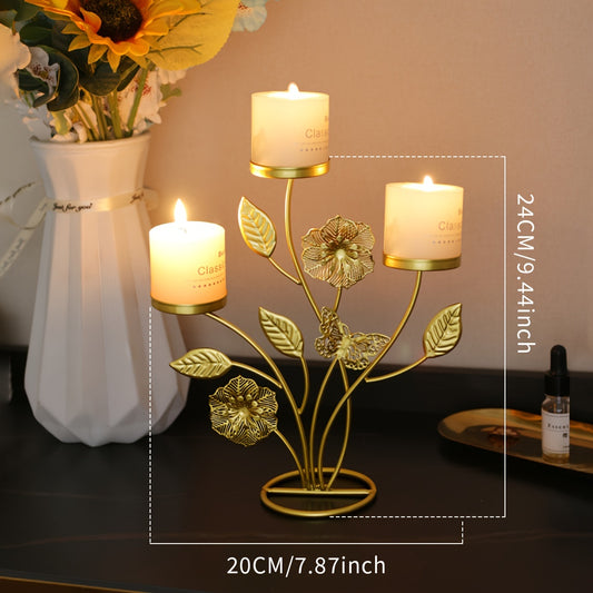1pc Elegant Golden Metal Candle Holder, Creative Tabletop Decorative Candle Stand for Home, Dining