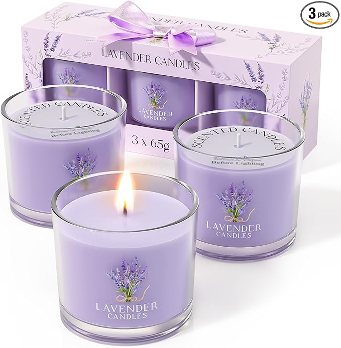 Lavender Candle, Scented Candles Gift Set for Stress Relief, 3 Votive Candles