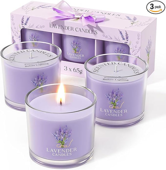 Lavender Candle, Scented Candles Gift Set for Stress Relief, 3 Votive Candles