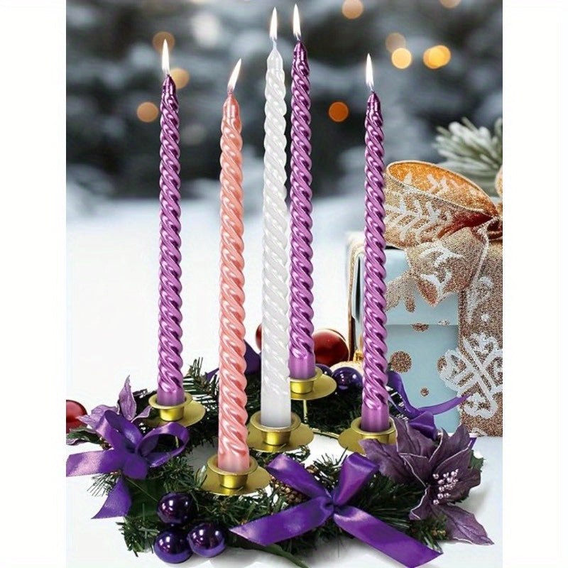 1pc of 4 10-Inch European Style Long Rod Colored Threaded Candlestick Candle Home Romantic Candlelight Dinner Decoration Wedding Birthday Candle