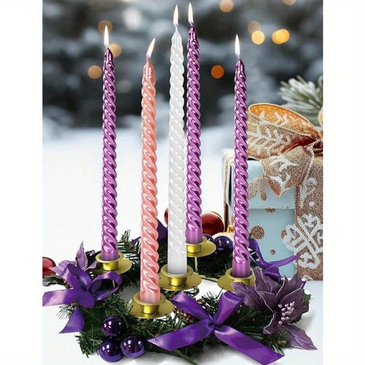 1pc of 4 10-Inch European Style Long Rod Colored Threaded Candlestick Candle Home Romantic Candlelight Dinner Decoration Wedding Birthday Candle
