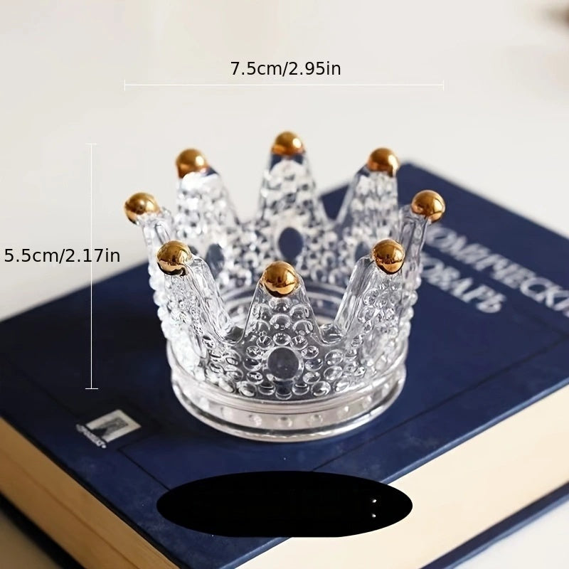 4pcs Transparent Gold-Trace Glass Small Round Crown Candlestick Set