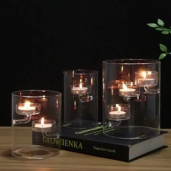 European Style Cylinder Hurricane Glass Candle Holder, Clear Glass Candlestick, European Cylindrical Decorative Hurricane Votive Storm Candlestick, Creative Home Decor Table Centerpiece